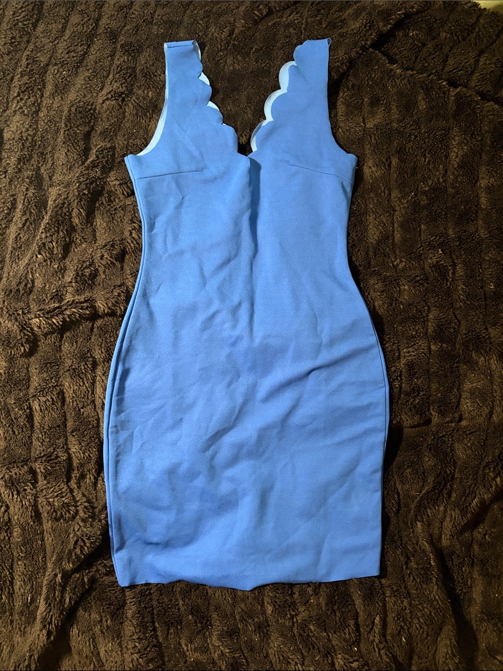 SHEIN Sky Blue Scallop V-Neck Bodycon Mini Dress